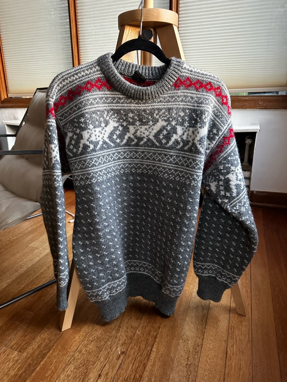 Dale of Norway Fair Isle Grey Men’s Sweater with Red Accents